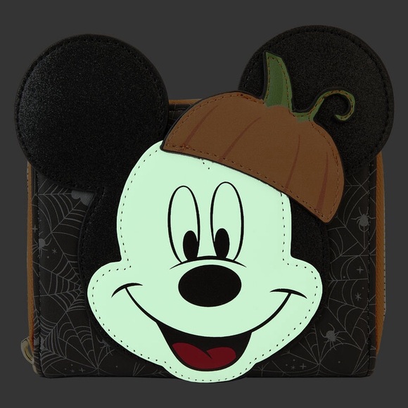Loungefly Mickey Mouse Glow Pumpkin Zip Around Wallet - Picture 2 of 5